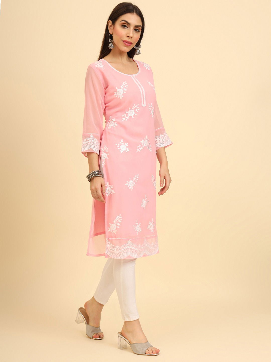 Albeli Designer Lucknowi Chikankari Work Georgette Kurtis Wholesale Shop In Surat
